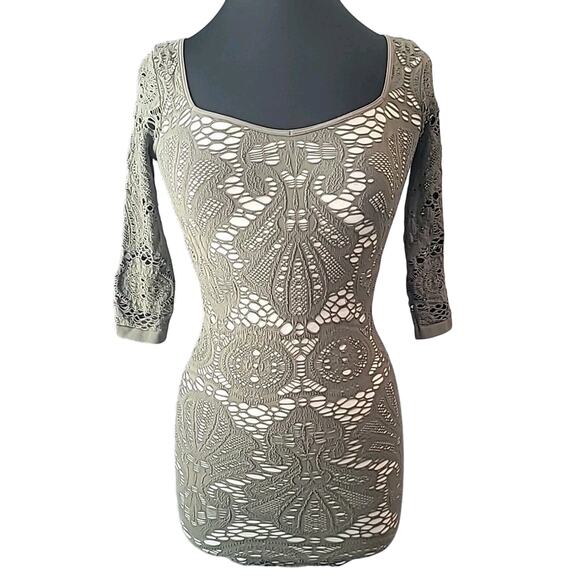 Free People Medallion Lace Crochet Bodycon Dress Green Size XS Intimately EUC - Picture 1 of 5